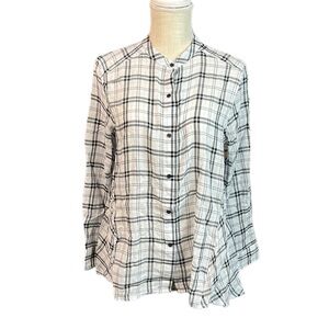 NWT Joe Fresh Nordstrom Long Sleeve Button Up Blouse Blue White Plaid Womens M